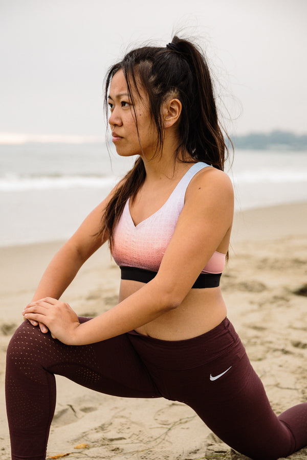 Lume Six Alta Medium Impact Sports Bra Sunrise Front Beach